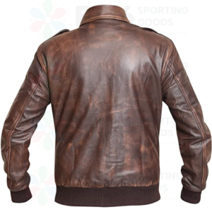 Distressed Brown Leather Aviator Bomber Flight Jacket