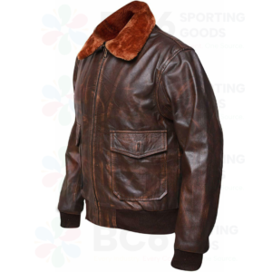 Leather Aviator Bomber Flight Jacket With Fur