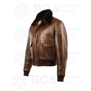 Brown leather bomber jacket