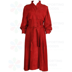 Red leather trench coat.