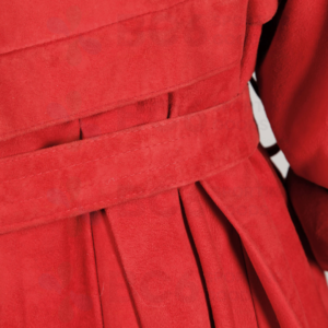Red leather trench coat.