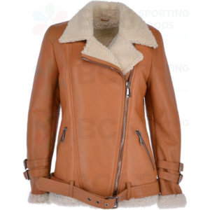 Women Luxury Side Zip Sheepskin Pilot Jacket