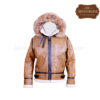 B3 Bomber Hoodie Shearling Aviator Light Brown Leather Jacket