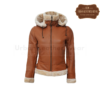 B3 Hooded Bomber Tan Shearling Leather Jacket Women