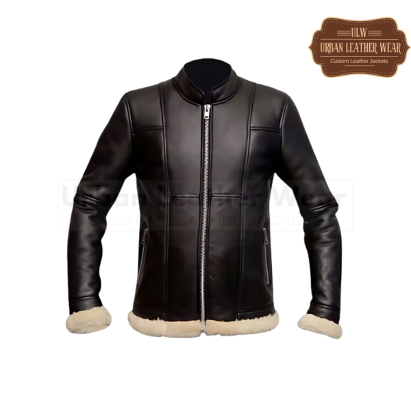 Men B3 Slimfit Shearling Black Biker Leather Jacket