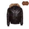 Men V-Bomber Puffer Leather Jacket With Fur (brown)