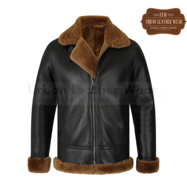 Men B3 Bomber Aviator Shearling Leather Jacket (Black)