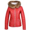 Women Real fur hooded genuine leather jacket (Red)