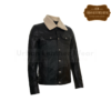 Men Leather Trucker Jacket Denim Style Black Fur Collar
