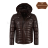 Men Puffer Hooded Lambskin Leather Jacket (Brown)