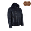 Men_s Puffer Hooded Lambskin Leather Jacket Navy Blue Real Napa Fully Quilted