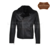 Men Shearling Leather Pilot Jacket black
