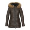 Women’s Genuine Leather Long Down Jacket (Brown)