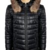 Women Puffer leather jacket with fur hoodie