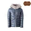 Men Padded Leather Coat in Navy